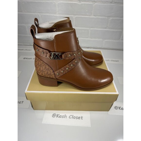 Michael Kors boots kincaid ankle boot leather studded logo boot luggage Size 7.5 - Picture 5 of 12